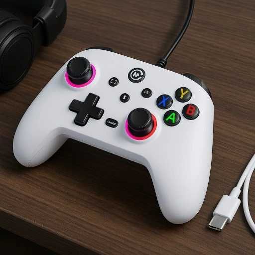 Biały Przewodowy Kontroler Do Gier Bluetooth Gamepad Pc Xbox Ps4 Rgb