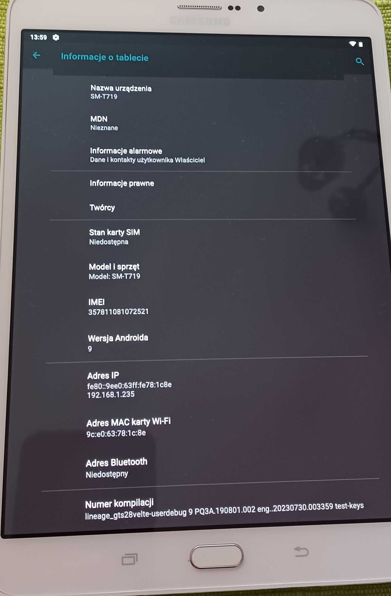 Tablet Samsung Galaxy Tab S2 8.0 LTE SM-T719 Android 9 lub 10 jedyny