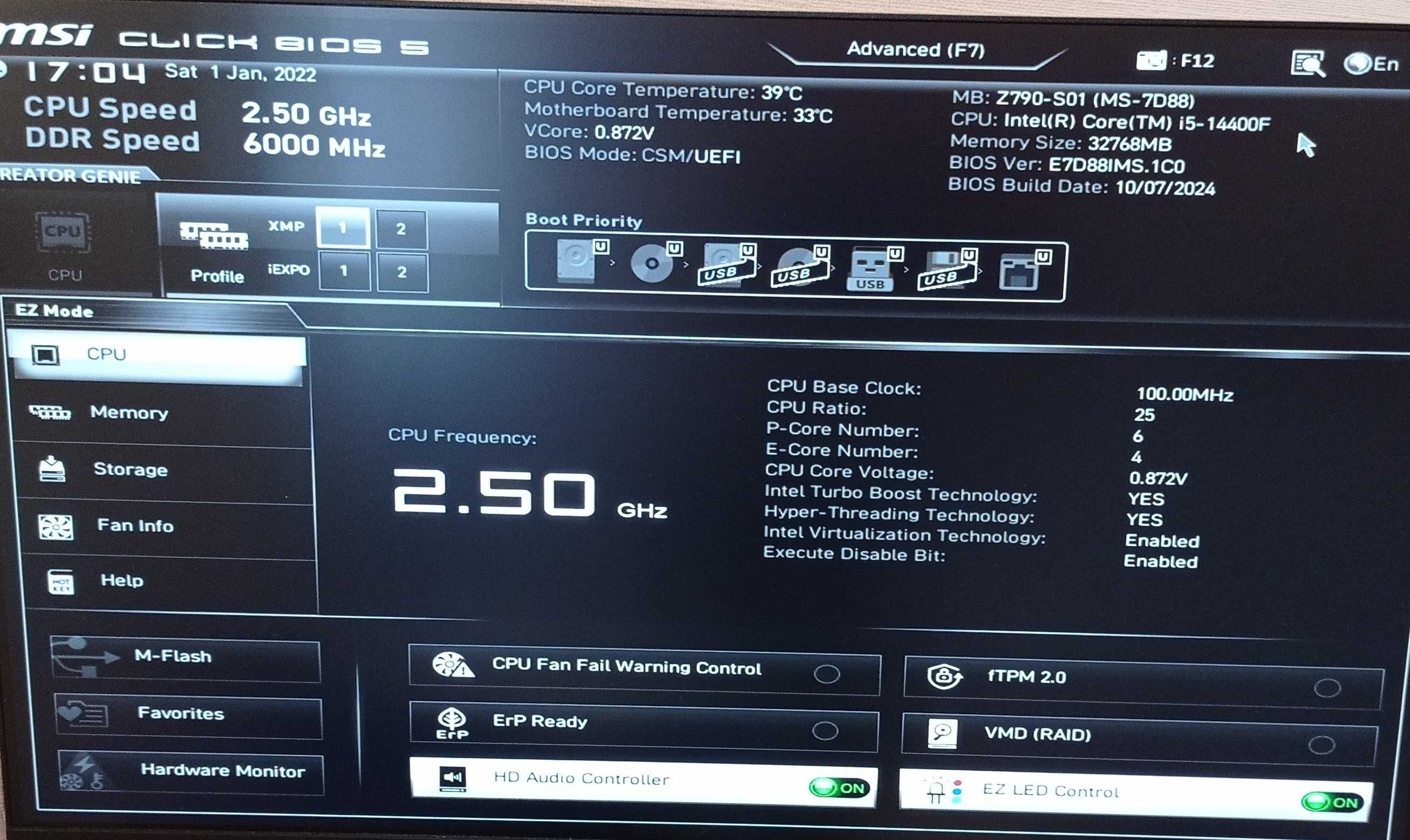 Ігровий комплект MSI Z790 + Core i5 14400f s1700 + 32Gb DDR5