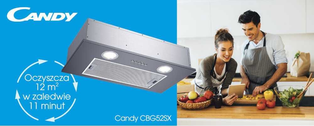 Okap kuchenny CANDY CBG52SX podszafkowy 168 m³/h  NOWY, LED, gwarancja