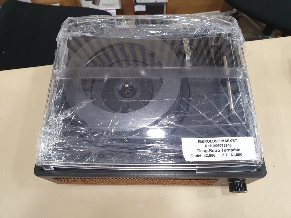 Gira discos preto com madeira Turntable