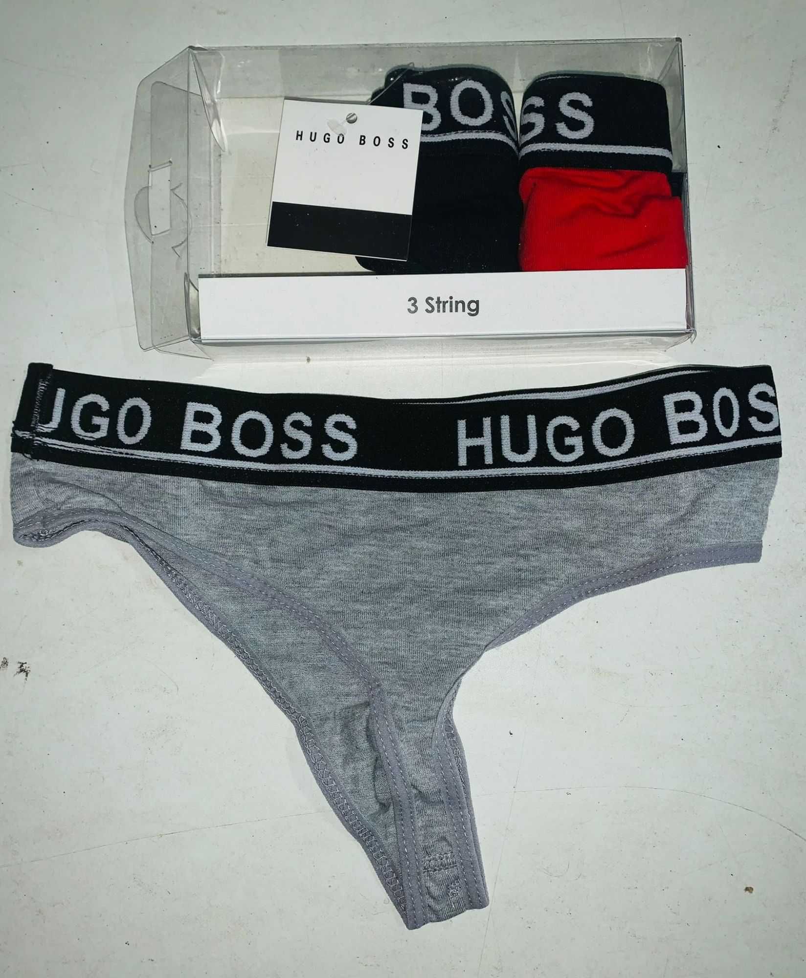 Zestaw komplet figi bokserki hugo boss stringi damski guess 3pak