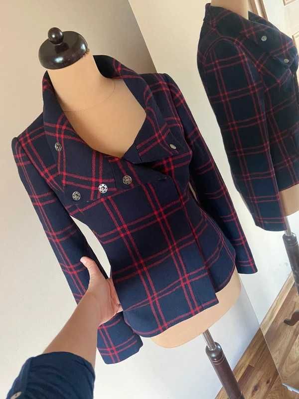 H&m hm kurtka plaszcz marynarka kratka wełna komin wool m l 38 40