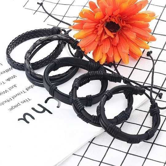Conjunto de 24 pulseiras de couro entrançado para homem