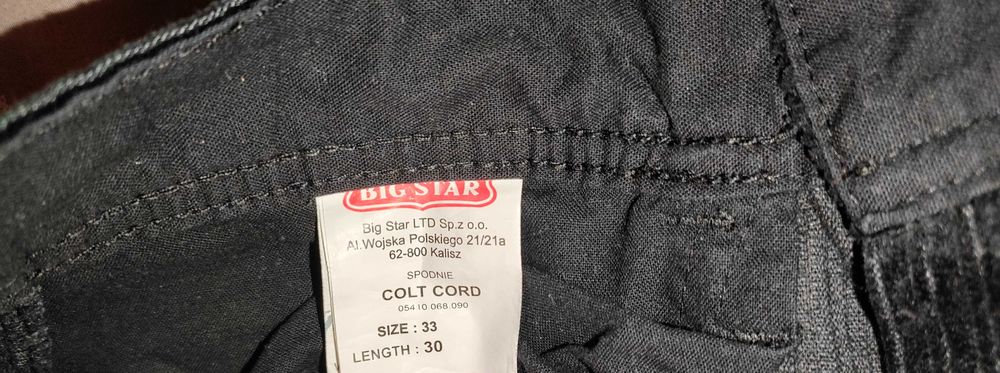 Spodnie męskie BIG STAR COLT CORD sztruksy gruby wzór rozmiar 33/30