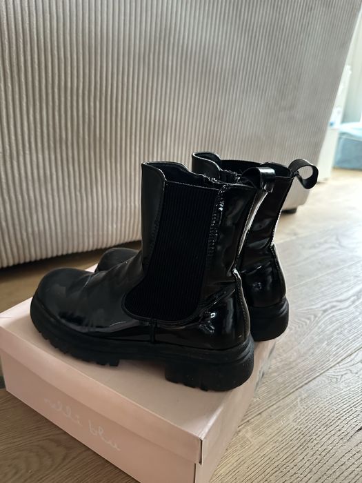 Botki ocieplane koturn lakier 37 kozaki