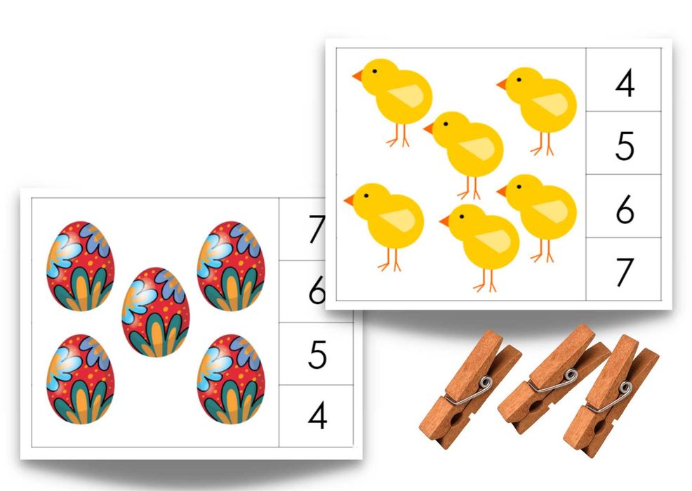 Karty klamerkowe dydaktyczne edukacyjne Montessori liczenie 1-10