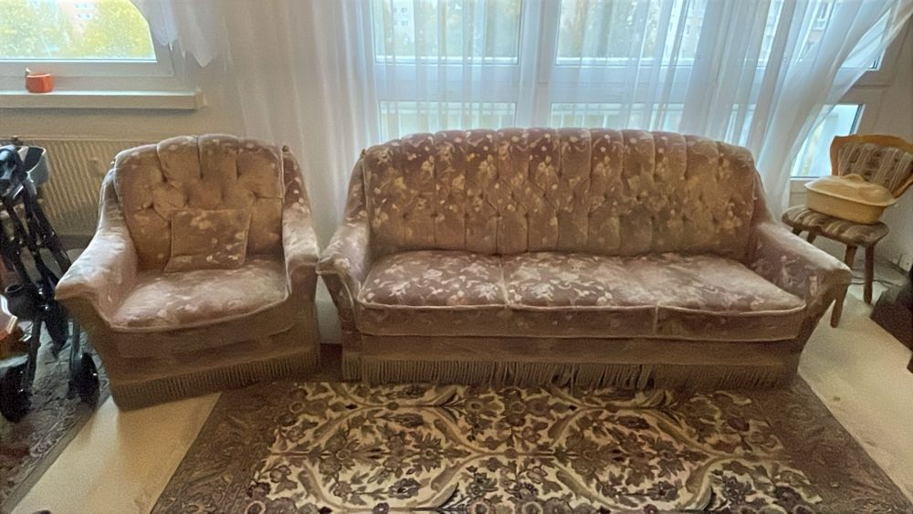 Kanapa rozkładana plus fotel vintage