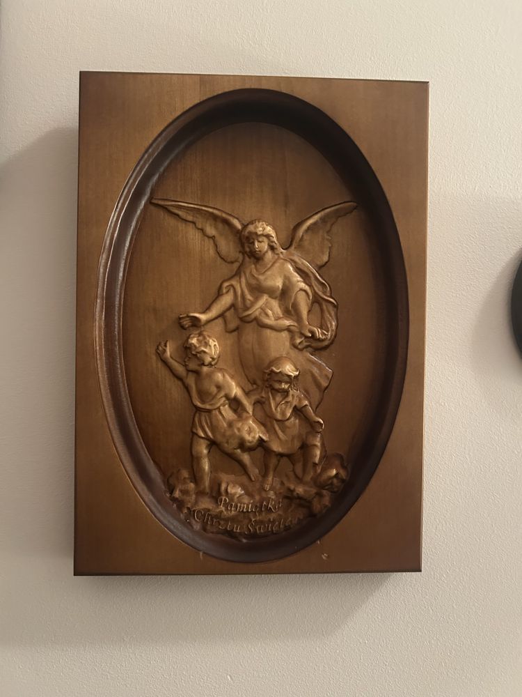 Pamiątka chrztu Płaskorzeźba drewniana