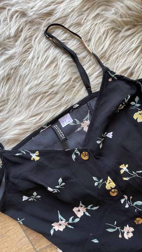 H&M czarna sukienka 36 s maxi lato wakacje plaża rozcięcia