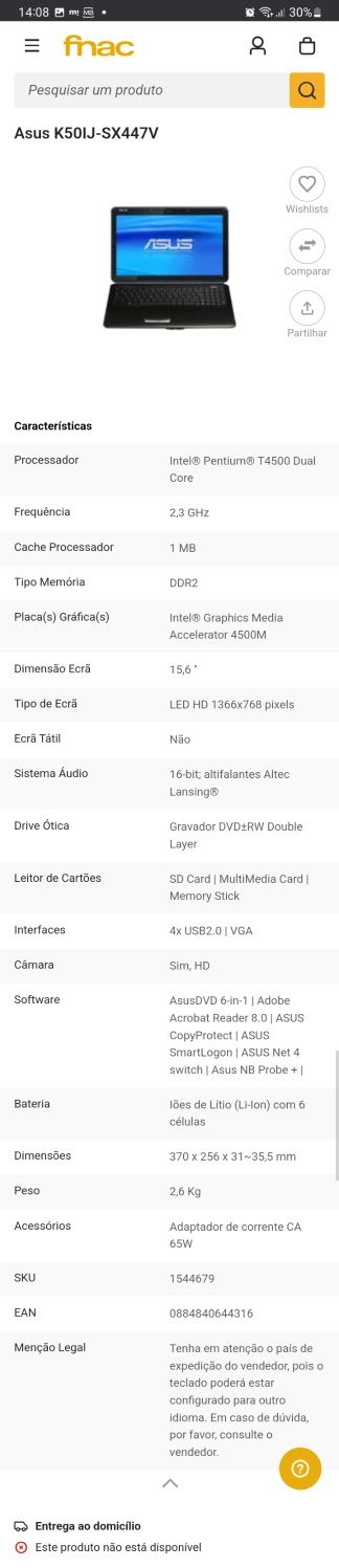 Computador/Portátil ASUS K50IJ