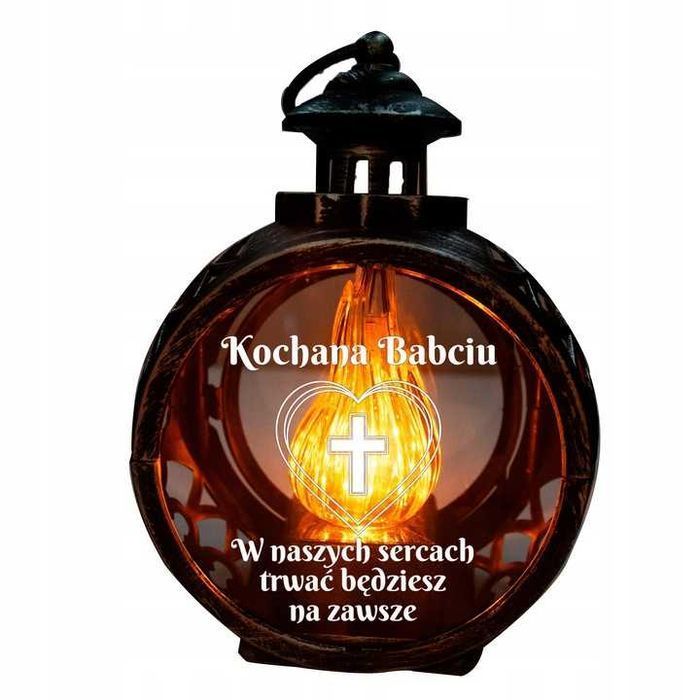 Znicz DLA BABCI latarenka okragła na grób led statuetka na cmentarz