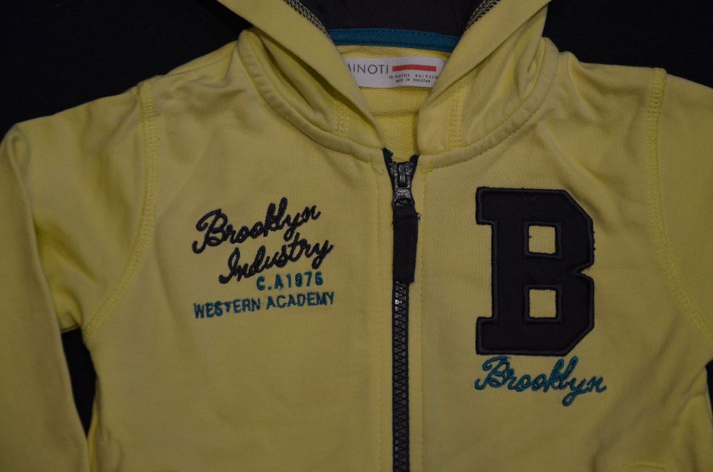 Śliczna żółta bluza z kapturem MINOTI rozmiar 86/92 STAN IDEALNY!