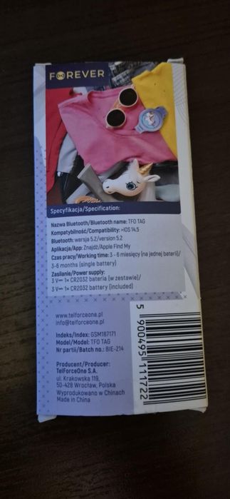 Forever TFO TAG i lokalizator Bluetooth wersja z jednorożcem