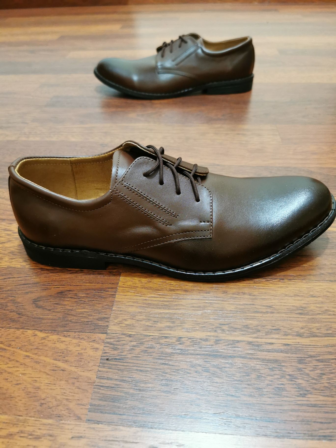 Eleganckie Tęgie Skórzane Wizytowe Półbuty Meskie  DW Brąz