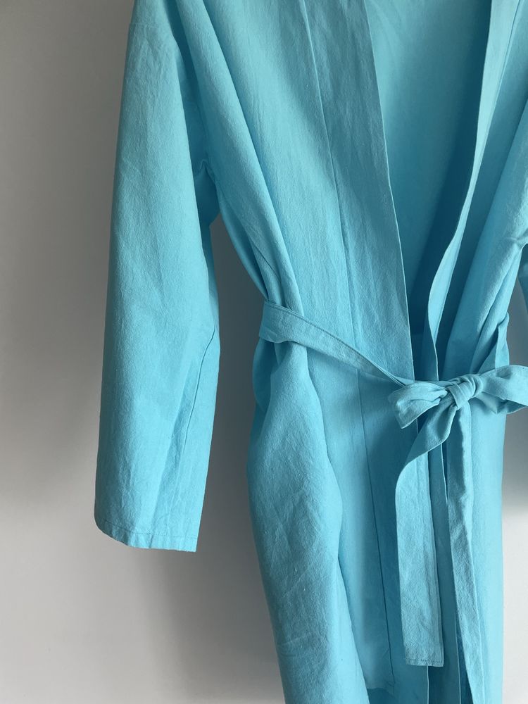 Kimono narzutka sukienka wiązana niebieska wiskoza len Evki Kids xs/s
