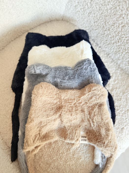 Плюшева шапка з вушками шапка вушанка осінь зима беж біла чорна сіра