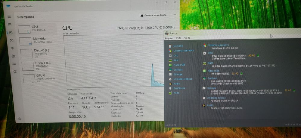 Pç HP Pro 290G2 8ªG|i5.8500-4.0G|16G|NVMe256+HDD500|Wifi+BT|HDMI|W11