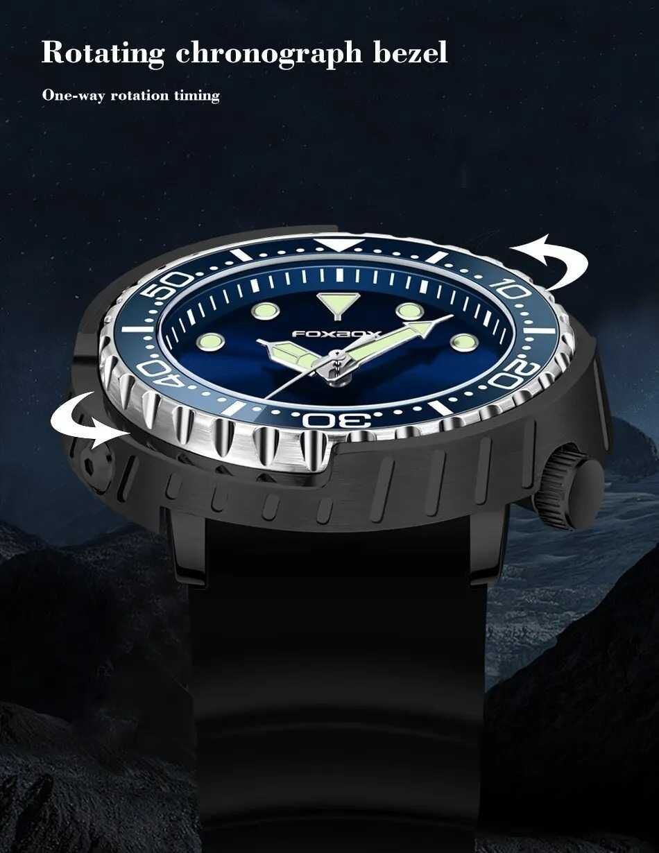 Duży zegarek Foxbox Voyager 47mm niebieski tuńczyk wodoszczelny WR50