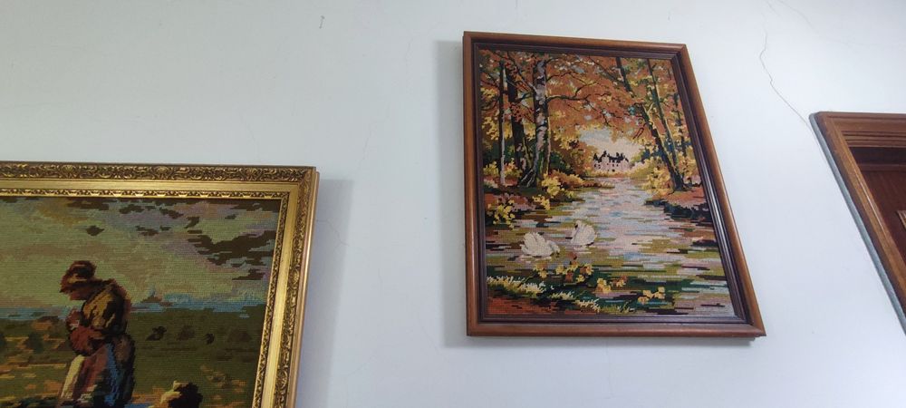 Quadro grande Camponeses bordado à mão - Vintage