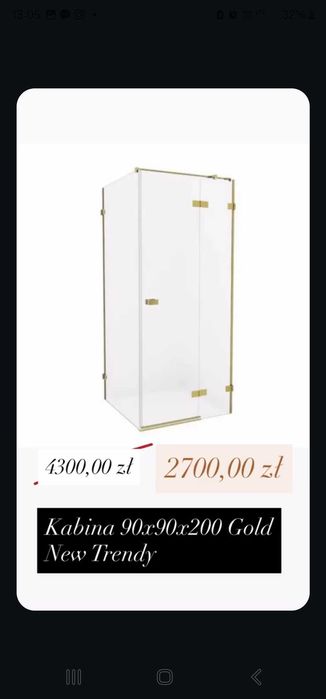 Wyprzedaż ekspozycji! Kabina New Trendy Avexa Gold 90x90 prawa