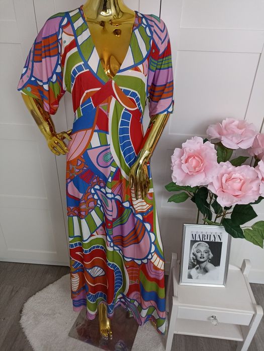 Nowa długa sukienka maxi w kolorowe wzory Boho R.36/38