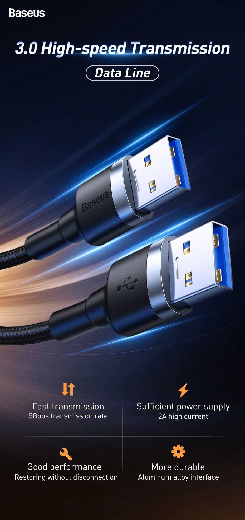 Кабель Baseus Cafule USB 3.0 to Micro-B 2A 1m