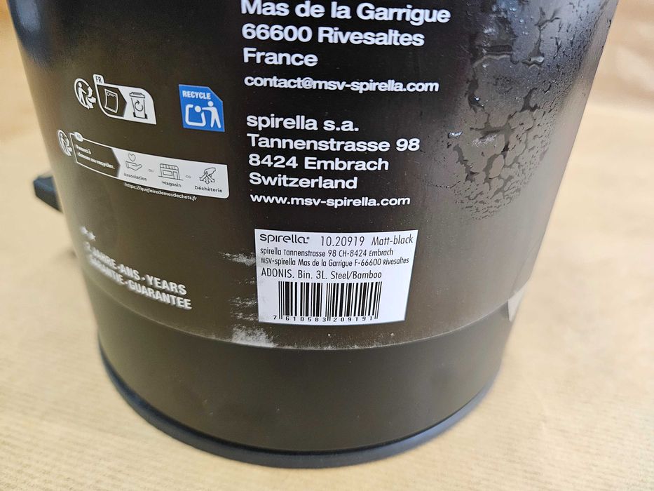 Kosz na śmieci łazienkowy 3L spirella bambus stal czarny matowy