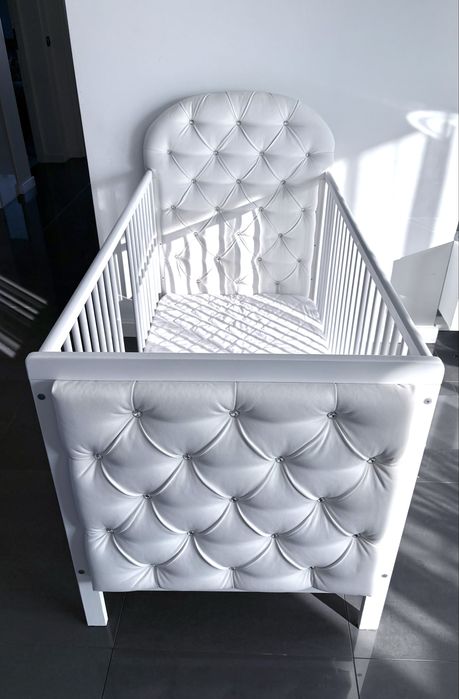 Lożko łózeczko dzieciece pikowane biale glamour + materac 140x70