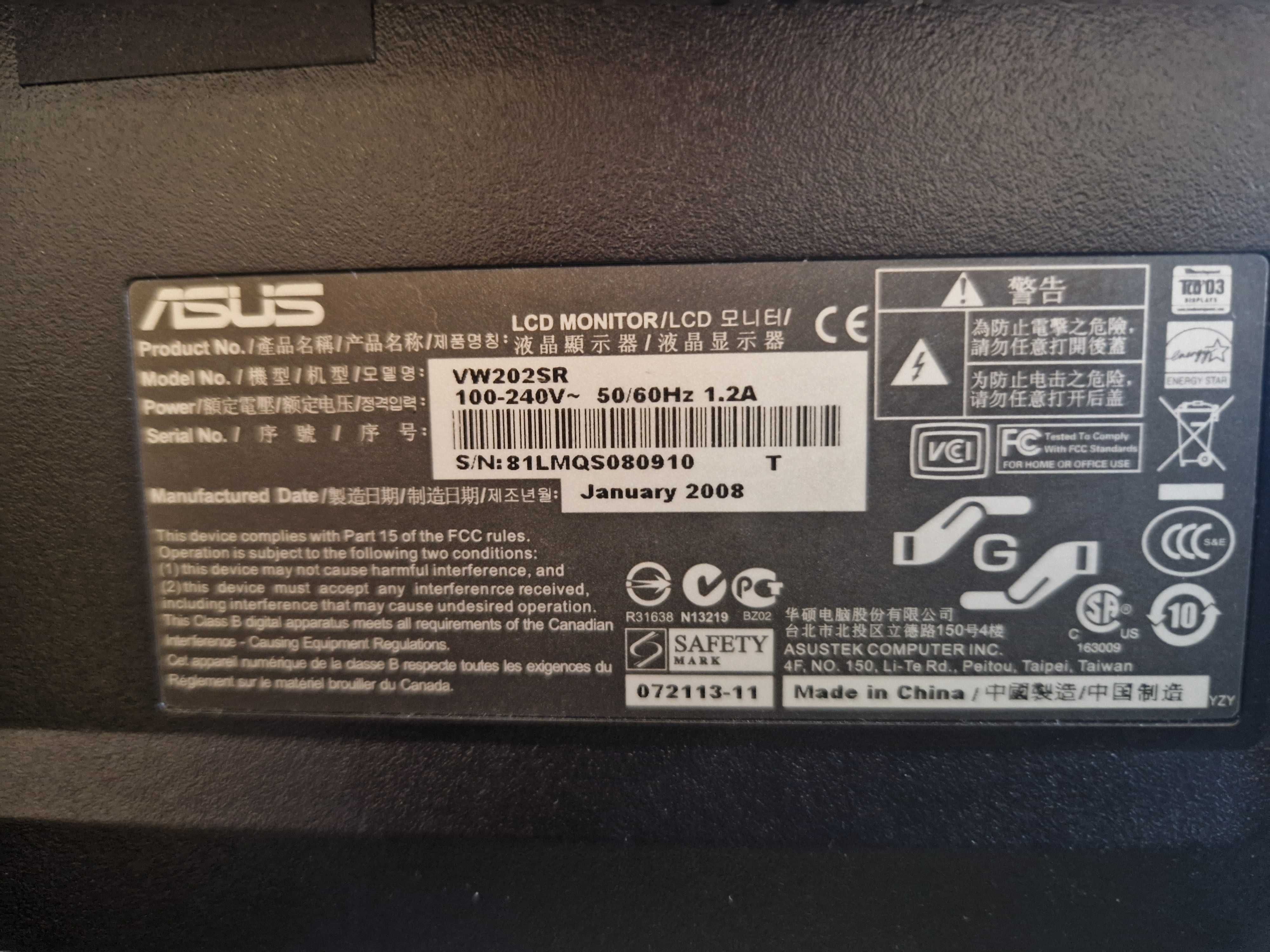 monitor ASUS VW202SR 20"