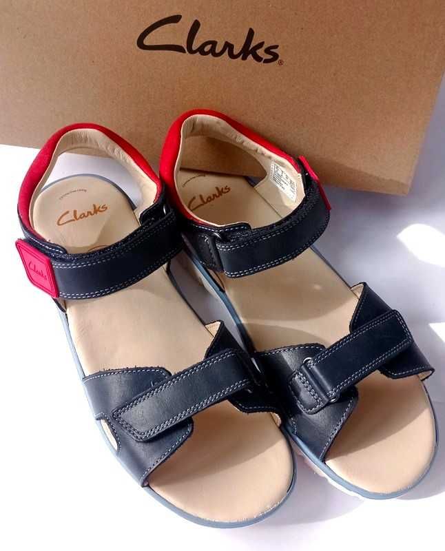 Skórzane sandały Clarks 39 granat płaskie rzepy