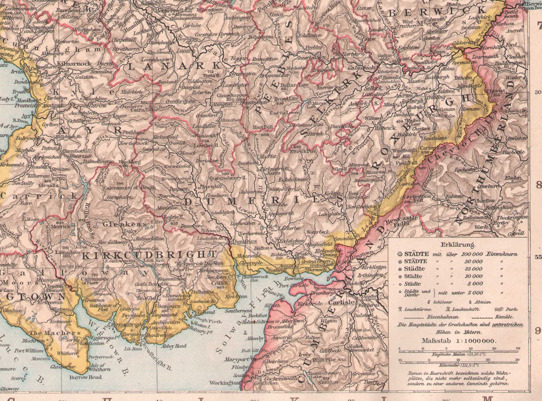 Szkocja. Efektowna mapa 1893 r. Autentyk