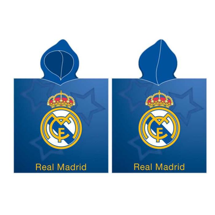 Poncho dla dzieci Real Madryt niebieskie ręcznik z kapturem 115 x55 cm