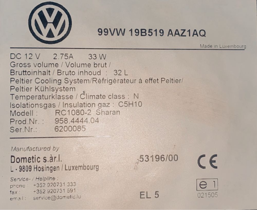 Lodówka samochodowa 33W, 32 Litry - Volkswagen Sharan