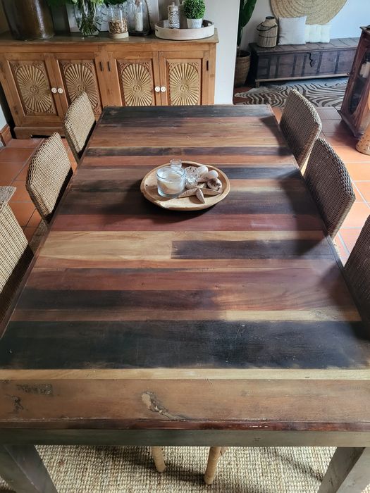 mesa, refeições, cadeiras, palhinha, indiano, area, rustico