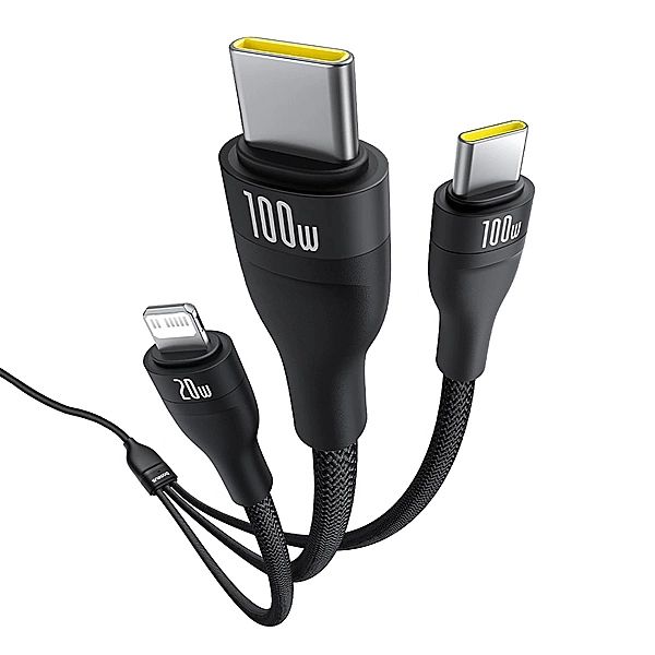 Kabel 3w1 Baseus Flash Series 3/100W USB-C - USB-C+USB-C+Lightning 1,5