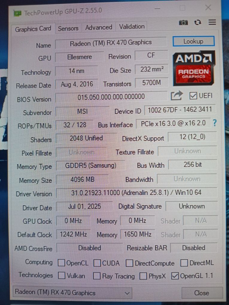 Відеокарта MSI RX470 4GB  (Код43) Глючить.