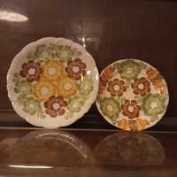 Zestaw dwa talerze dekoracyjne ręcznie malowane PRL