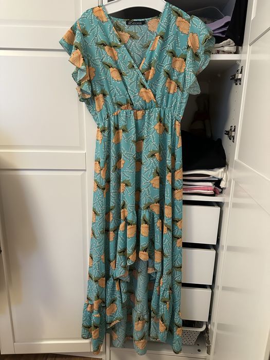 Długa maxi sukienka w kwiaty na imprezę wesele Hiszpanka M/L