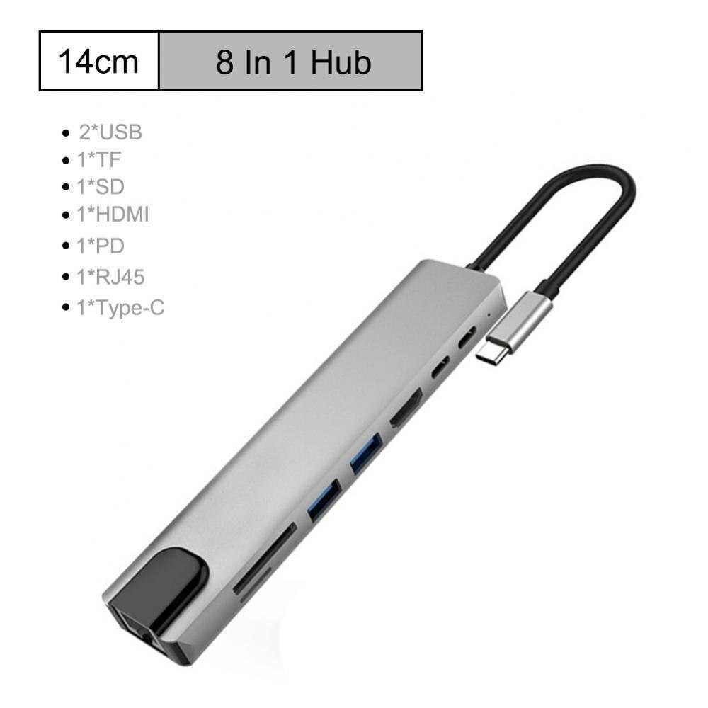 Адаптер Usb type c Hub 8 в 1 HDMI PD card reader SD TF RJ45 macbook 4K