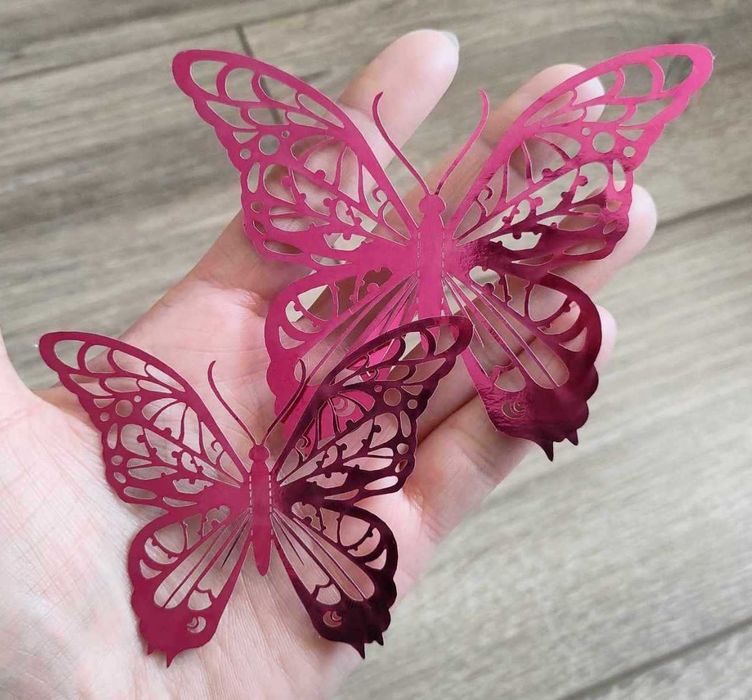 Magenta Intensywny Róż Czerwień Czerwone Motyle 3D Duże ozdoby 12 szt