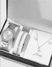 Часы женские в наборе, годинник жіночий срібний в наборі з прикрасами