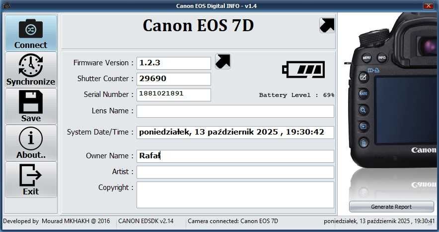 Aparat Canon EOS 7D - przebieg 30K