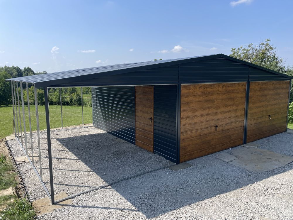 Garaż blaszany 6x6 + wiata 2x6. Profil zamknięty ocynkowany.