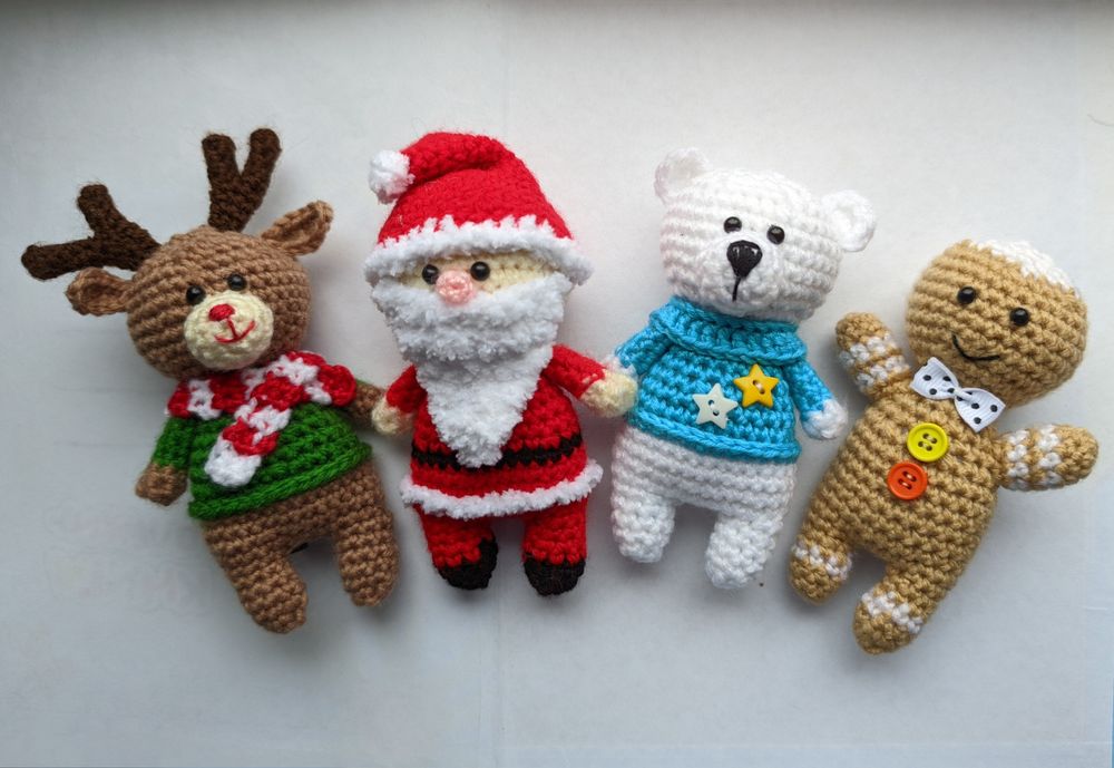 Новогодние вязаные игрушки,Санта,олень,мишка, пингвин,ангел,гном