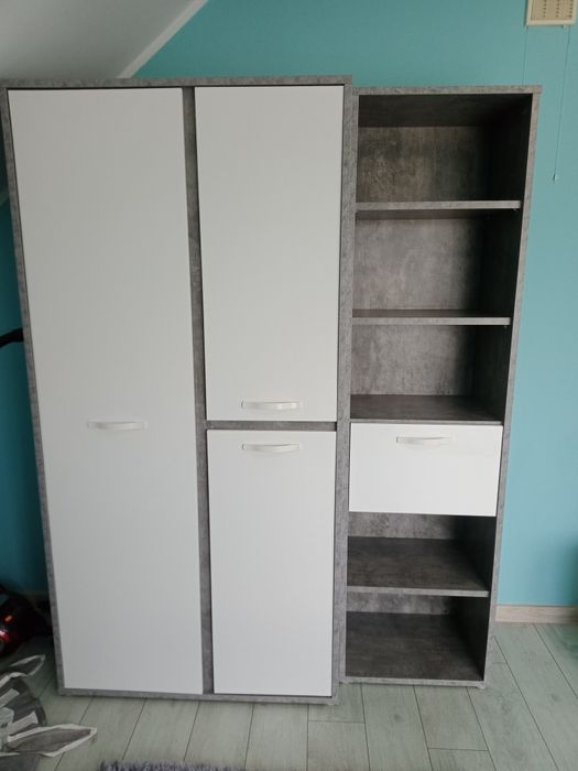 Zestaw mebli do pokoju szaro białe lakierowane