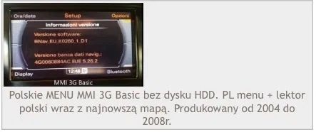 Audi polskie menu język polski MMI 3G+ 3G 2G DX FIS RNS A3 A4 A5 A6 A8