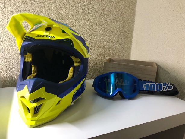 Capacete de Motocross Acerbis + Óculos 100%