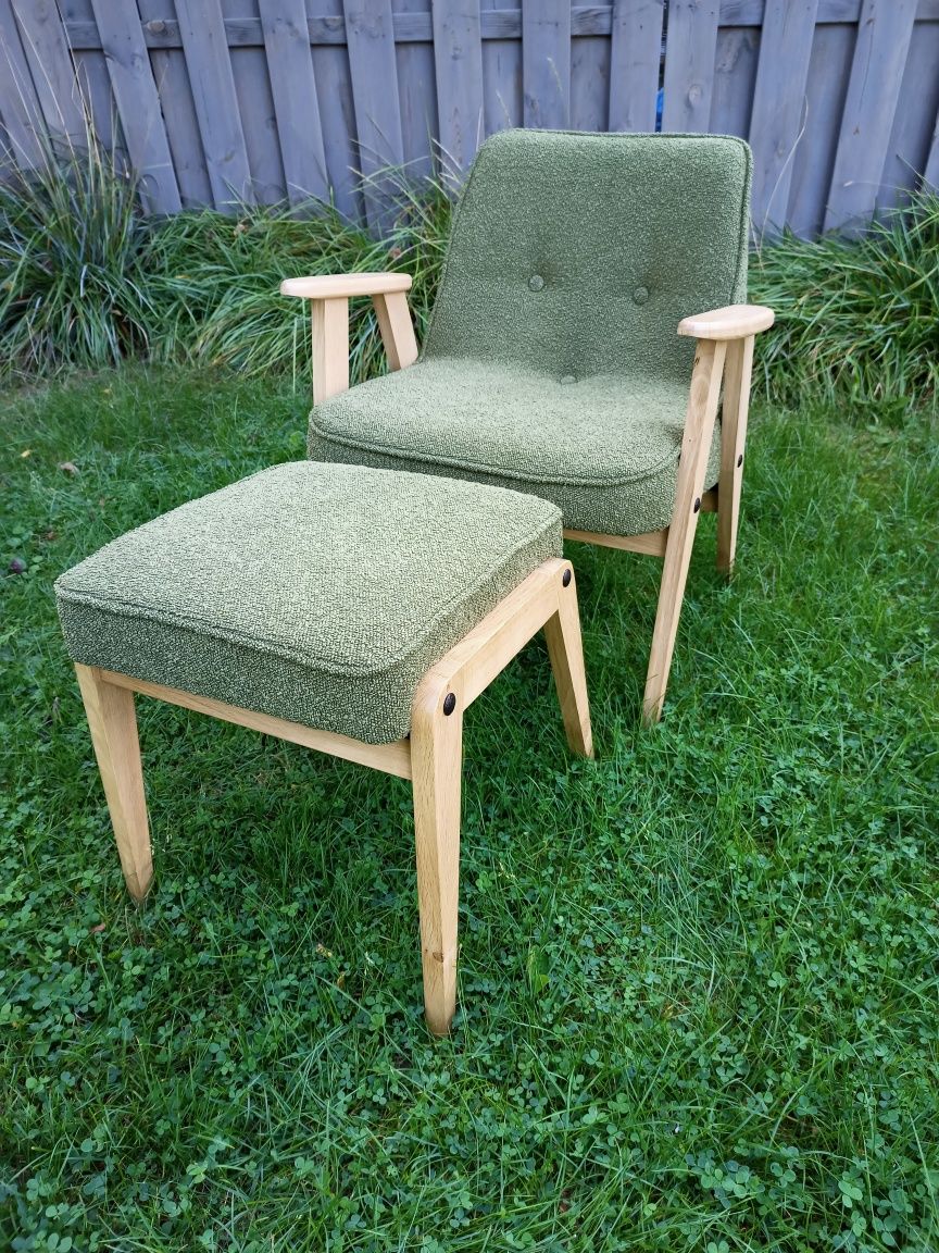 Fotel fotele Chierowski 366 z podnóżkiem design PRL retro