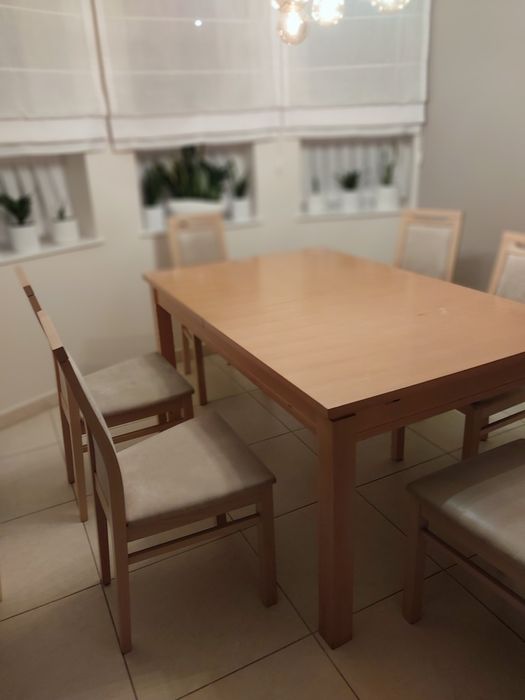 Stół i 6 krzeseł buk naturalny
